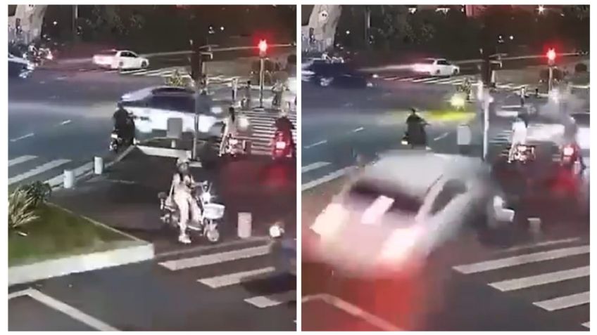 IMÁGENES FUERTES: Automóvil pierde el control y arrolla brutalmente a conductora de scooter en camellón