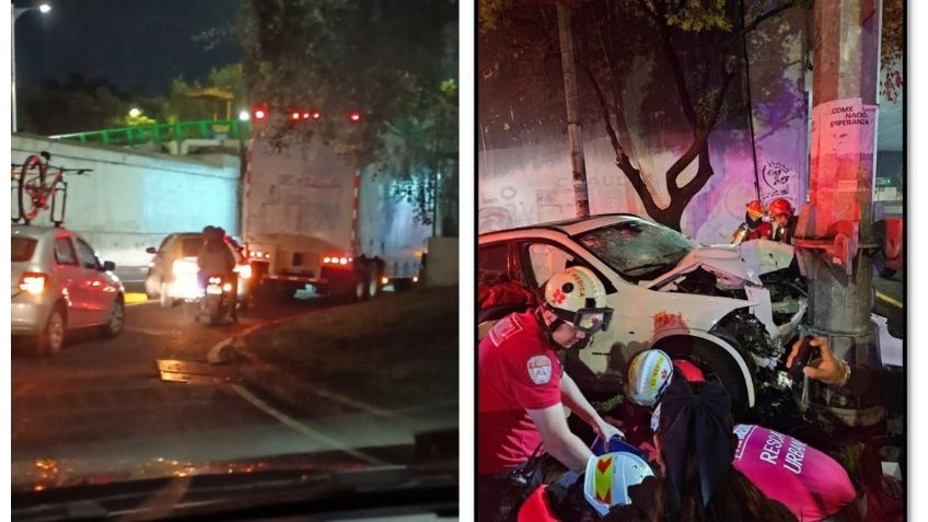 Noche de accidentes en Viaducto: BMW se impacta en Acoxpa y tráiler se atora en Tlalpan