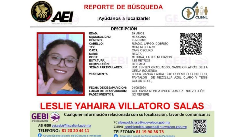 Buscan en Nuevo León a Leslie Yahaira, de 29 años, desaparecida desde hace tres días