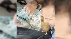 VIDEO: queda prensado en su carro y se graba en VIVO para pedir ayuda en Puebla