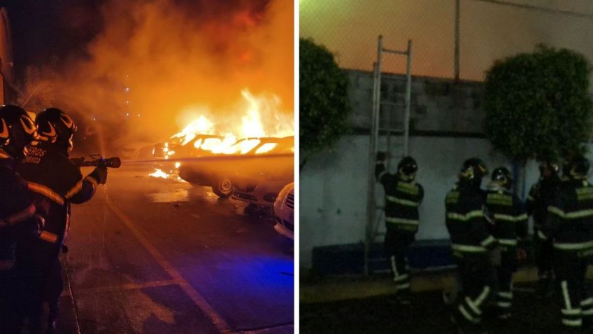 Fuerte incendio en taller mecánico de Tláhuac consume siete automóviles