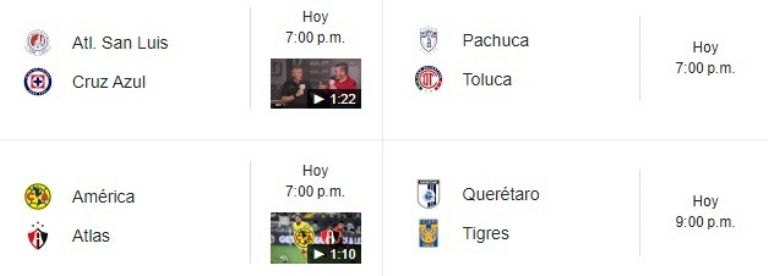 partidos de hoy martes 17 septiembre liga mx jornada 8 en vivo