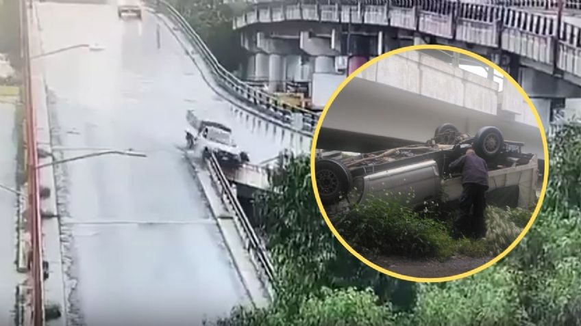 VIDEO: Conductor cae con camioneta desde puente vehicular en Tlalnepantla