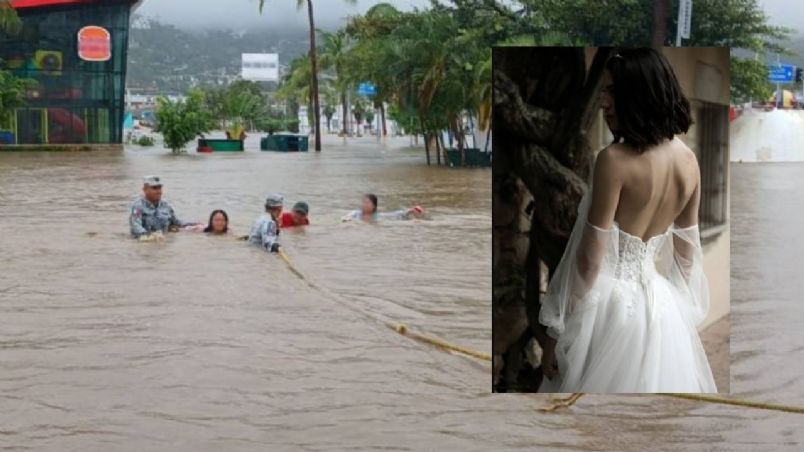 Novia atrapada en inundaciones en Acapulco