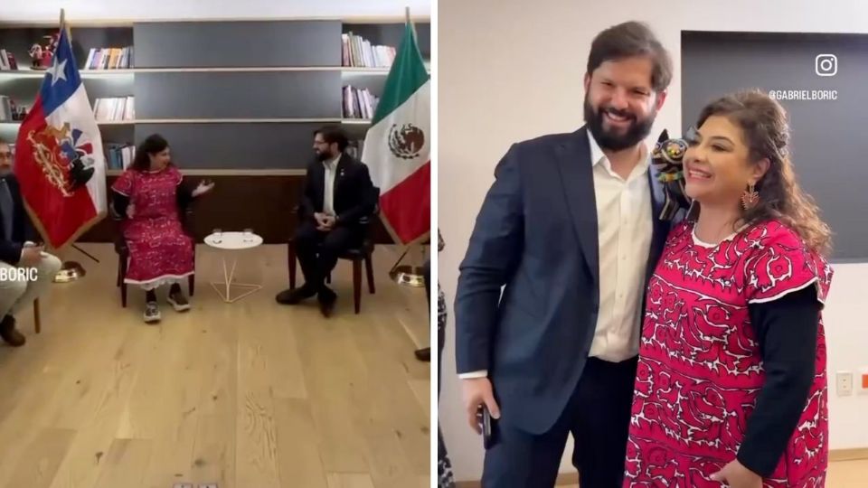 Gabriel Boric y Clara Brugada Molina, en la sede de la Embajada de Chile en México.