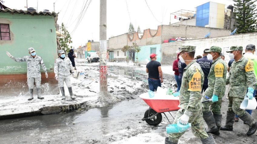 Protección Civil Federal y EdoMéx reportan sólo dos calles encharcadas en Chalco; intensifican limpieza de la zona afectada por las lluvias