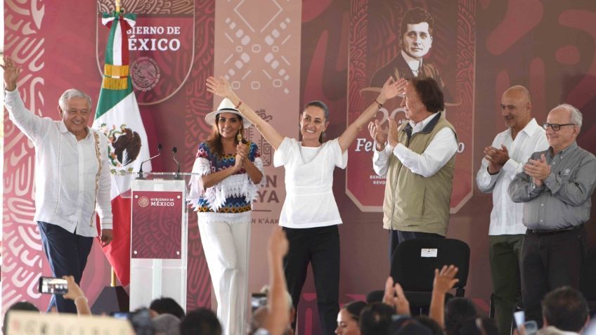 AMLO y Claudia Sheinbaum recorren tramo 6 del Tren Maya