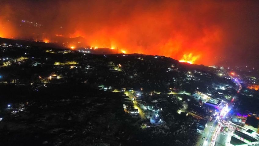 Combaten incendios forestales causados por vientos de Santa Ana en Tecate, Baja California