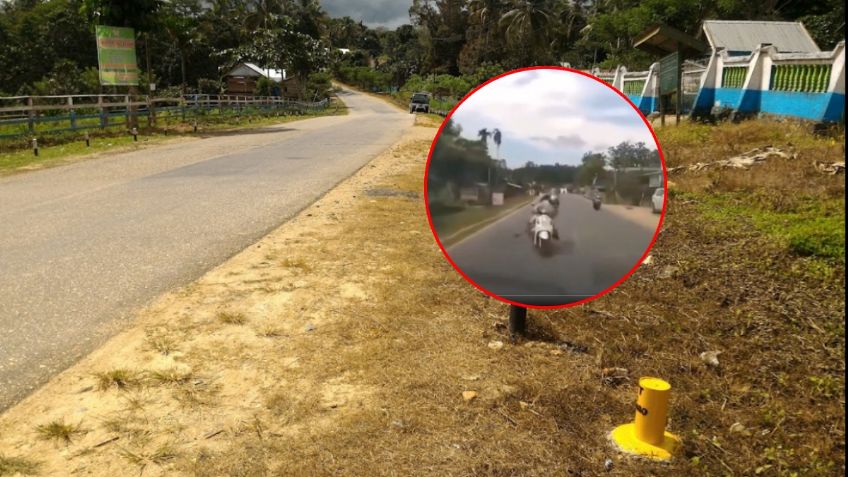 IMÁGENES FUERTES: motociclista intenta rebasar un coche y termina estrellándose contra un camión