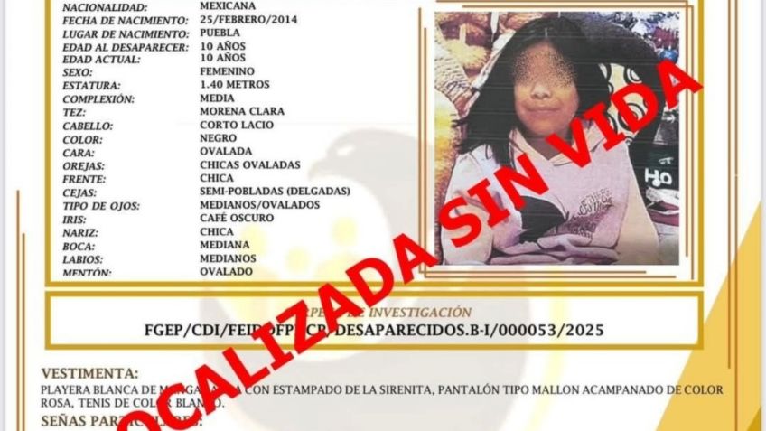 Localizan sin vida a Genesis, niña de 10 años desaparecida en Puebla, fue asesinada por su vecino