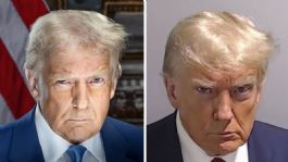 Foto que representa a Retrato oficial para segundo mandato de Trump recrea fotografía de su arresto en 2023