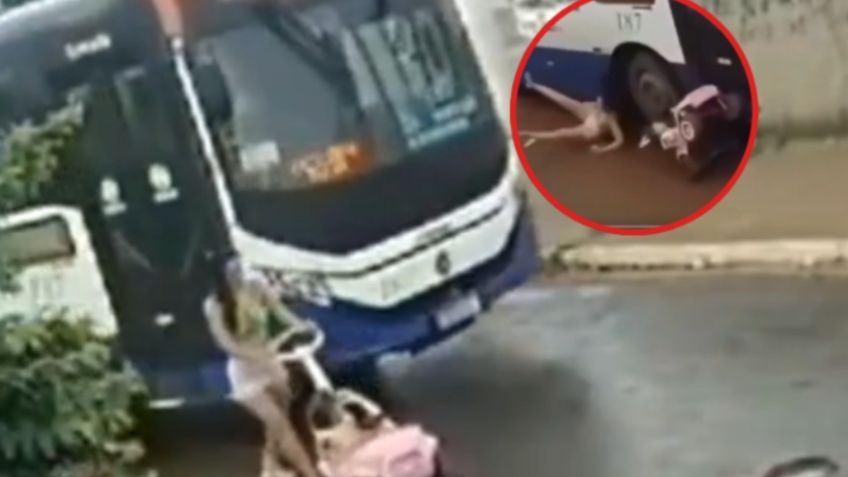 Una mujer y su bebé se salvan de morir aplastadas por un camión de milagro| VIDEO