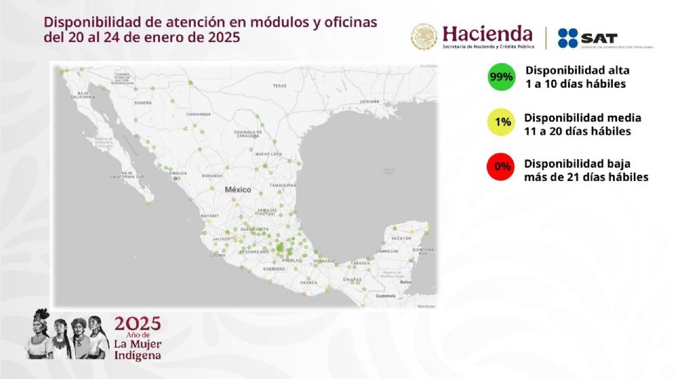 El SAT dio a conocer un mapa de sus oficinas con mayor disponibilidad para que los contribuyentes acudan.