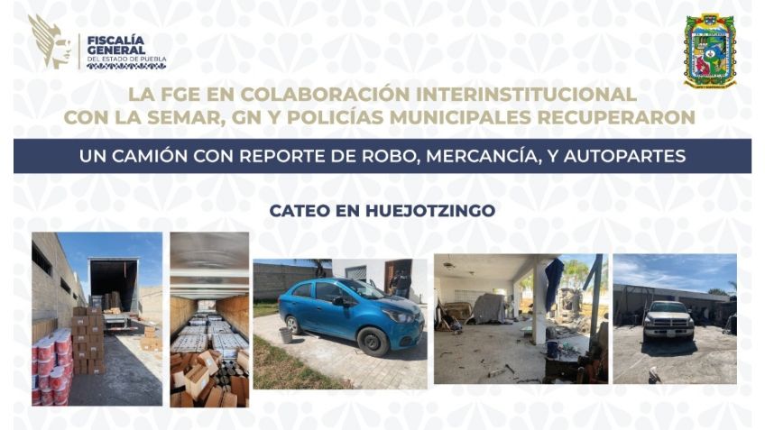 Catean inmueble en Huejotzingo, Puebla; recuperan mercancía robada y autopartes