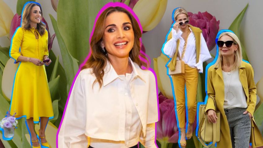 Rania de Jordania impone en sus outfits el amarillo brillante como el color que debes usar en primavera si tienes más de 50 años