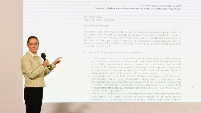 Sheinbaum muestra carta enviada a Google para atender polémica sobre Golfo de México