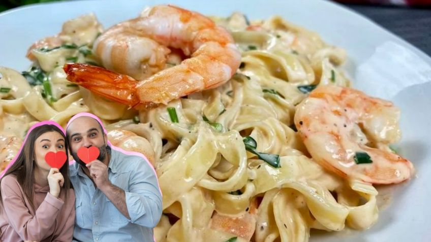 Sorprende a tu amorcito con un delicioso spaghetti a la crema con camarones