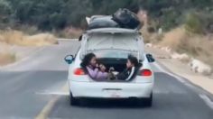 Niñas viajan en la cajuela abierta de un auto en la carretera de Puebla a alta velocidad | IMPACTANTE VIDEO