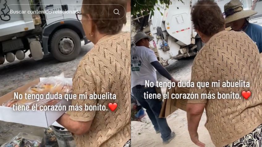 Abuelita entrega rosca de reyes a empleados de camión de basura y se hace viral: "el corazón más bonito" | VIDEO