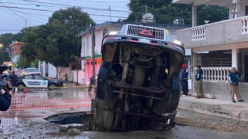 La tierra se traga un camión de volteo en Tampico