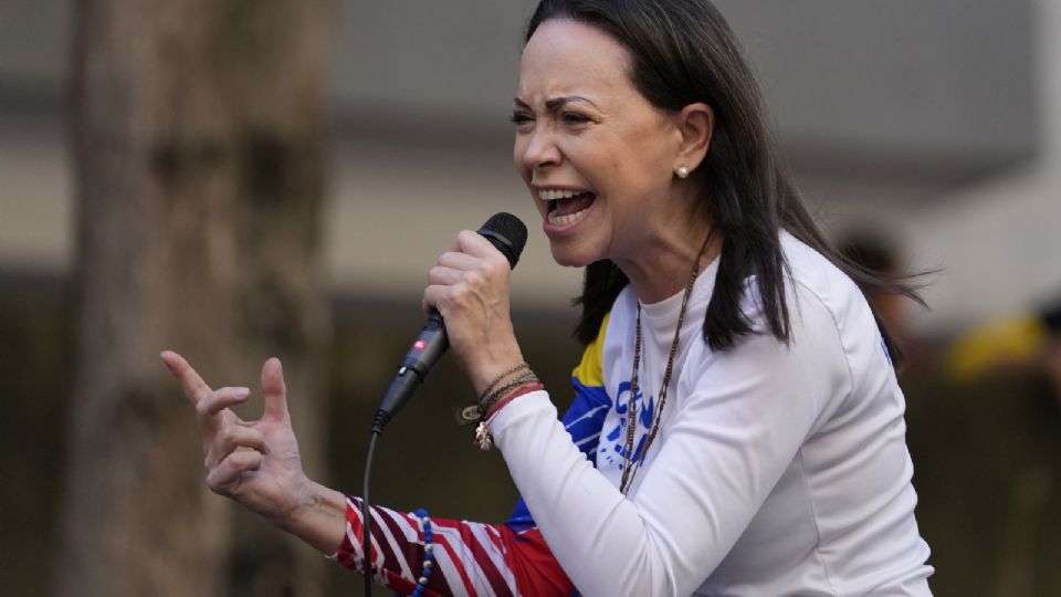 María Corina Machado, durante la concentración de la oposición en Caracas, este jueves.