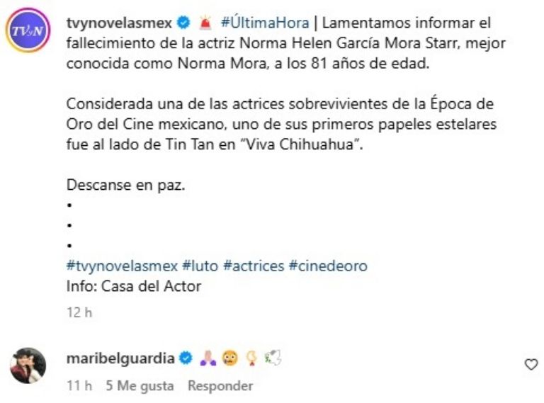 maribel guardia de luto norma mora actriz