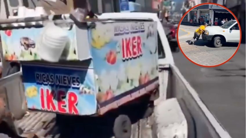 Vendedor de nieves arriesga la vida para evitar que inspectores le quiten su carrito | VIDEO