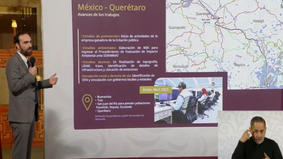 Explicó los avances del Tren México-Querétaro.